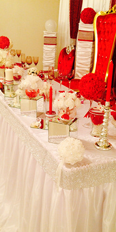 Украшение свадебного стола молодоженов декоративными элементами